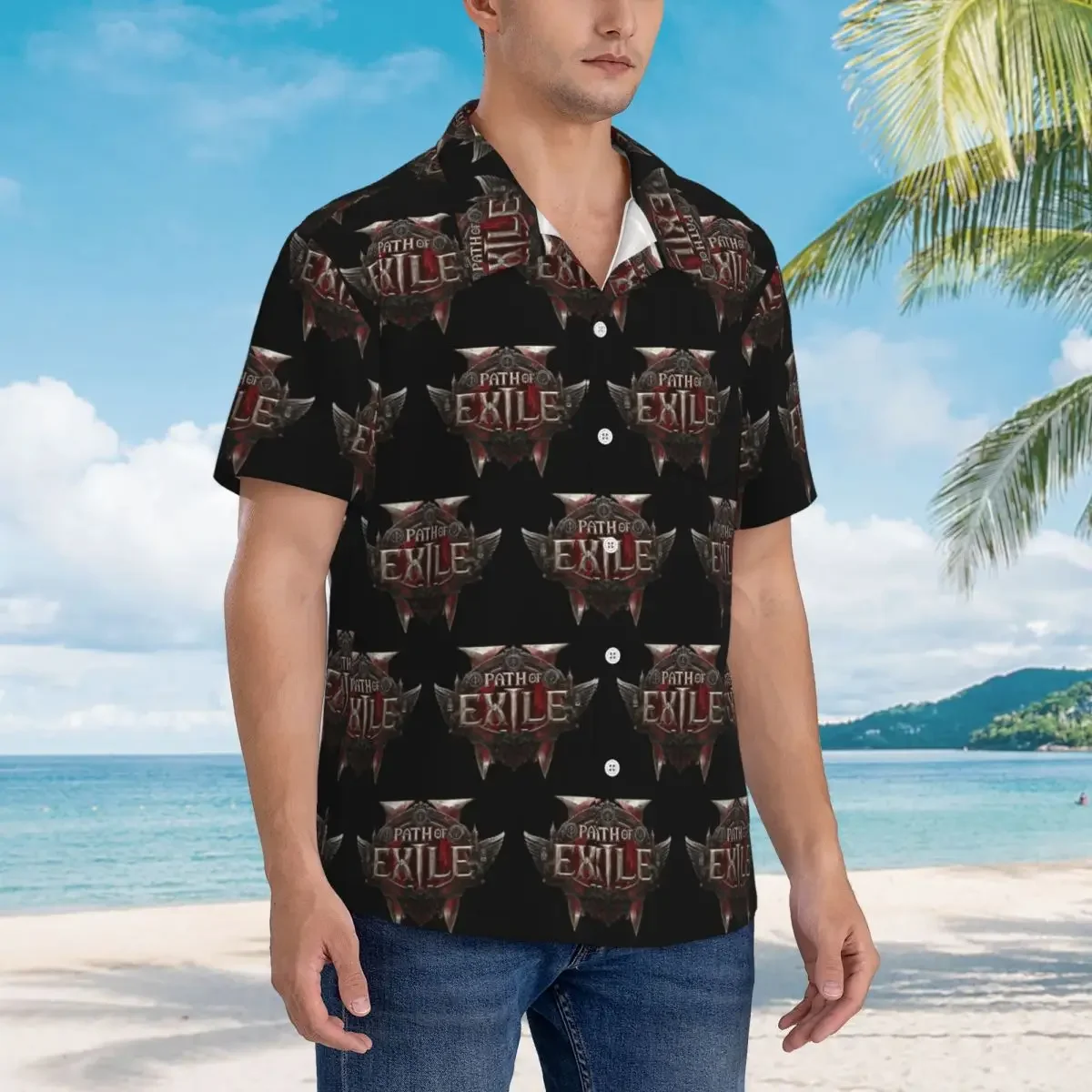 Chemises hawaïennes Path Of Exile 2 pour hommes, chemise à manches courtes pour l'été, hauts à revers pour hommes