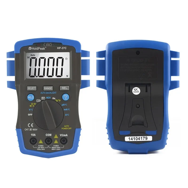 

HoldPeak HP-37C Mini Multimetro Digital Auto Range True RMS AC/DC Voltage Digital Multimeter Temperature NCV Electrical Tester