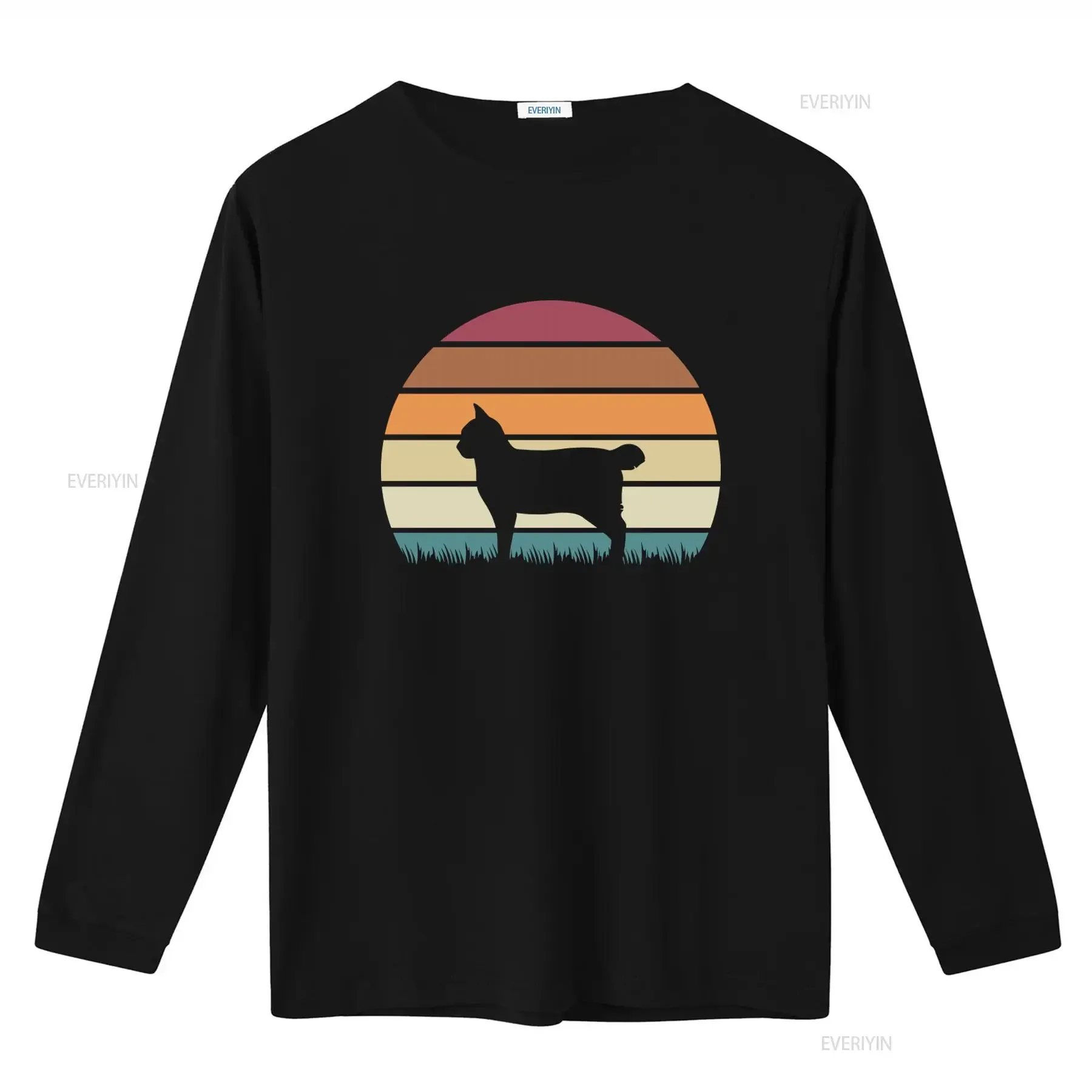 Sunset Kitten Feline Pet American Bobtail Cat Print T Shirt for Lovers vintage Washed Comfortable Versatile Casual