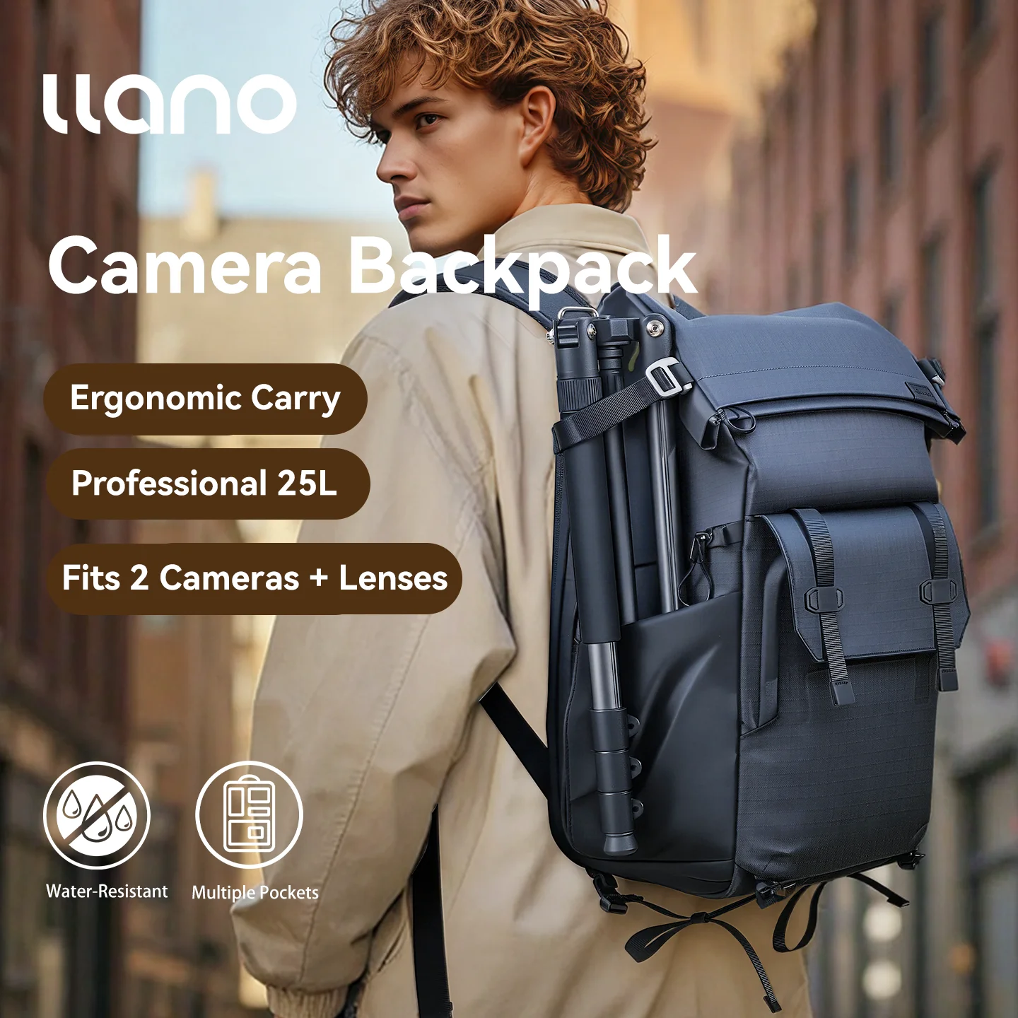 

Рюкзак для фотоаппарата llano 25L, сумка для фотоаппарата DSLR, сумка для беззеркальных камер, расширяемый рюкзак для путешествий с роллтопом, для ноутбука 15,6 дюймов