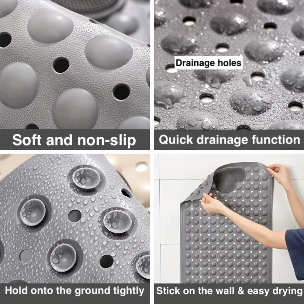 1pc PVC Non-slip Shower Mat with Suction Cups & Drain Holes, Massage Shower Rug Bathroom Mat Bathtub Mat Bath Rugs Bathing Tools