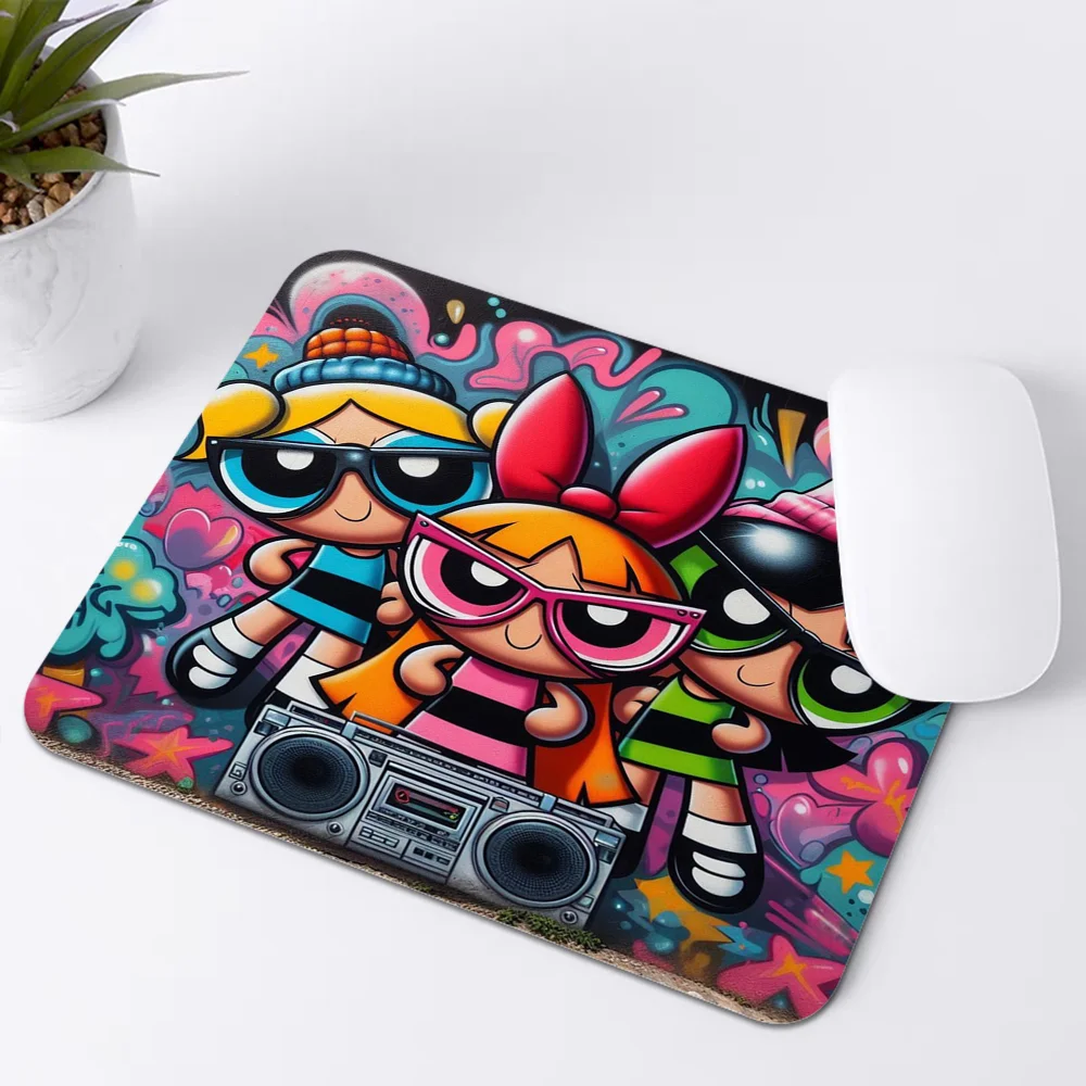 The P-Powerpuff-Girls Mousepad Small Office Computer Desk Mat Table Keyboard Big Mouse Pad Laptop Cushion Non-slip Deskpad Home