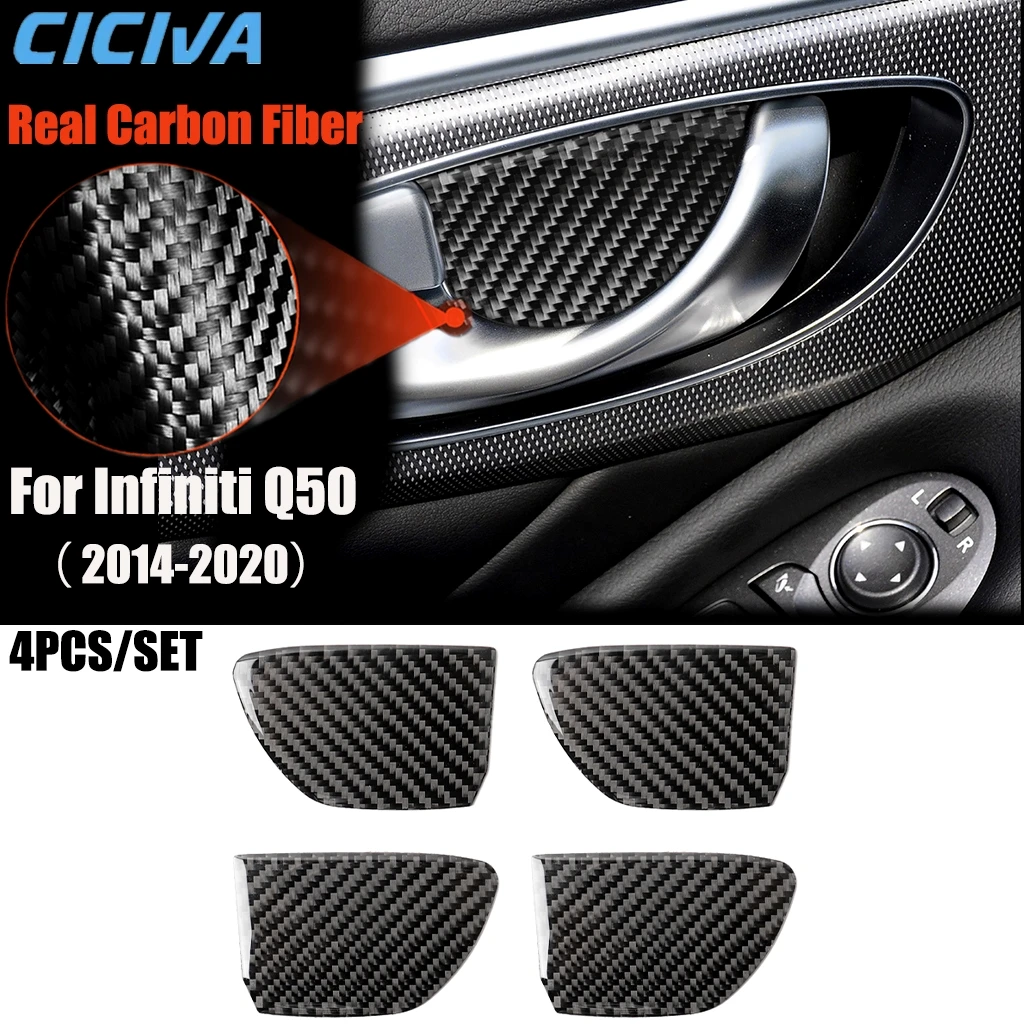 

Carbon Fiber Car Accessories Door Handle Bowl Panel Modified Interior Trim Cover Soft Sticker For Infiniti Q50 2014-2020