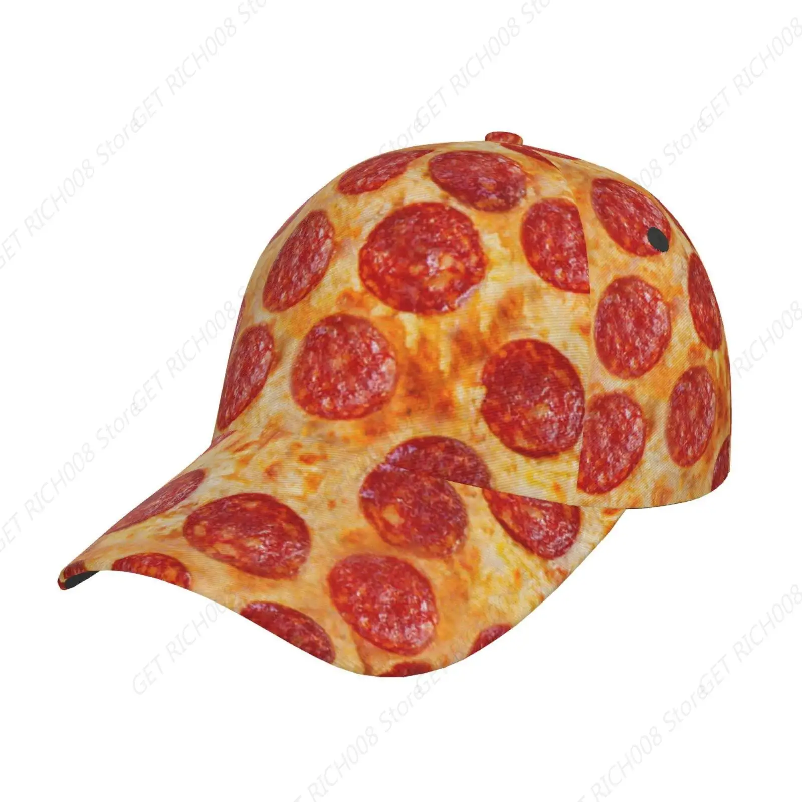 Unisex Washed 3d Pizza Pepperoni Print Baseball Cap For Men And Women Adjustable Dad Hat With Flat Bill And Snapback