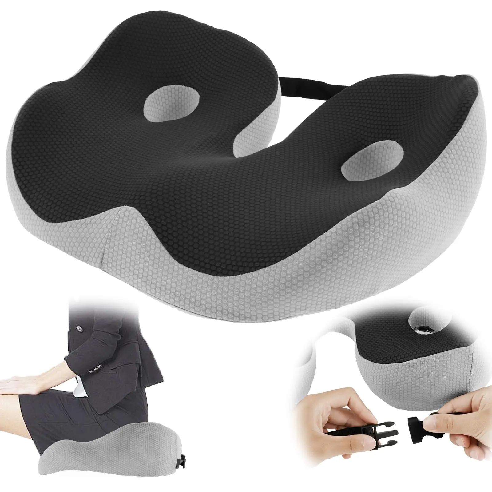 

Shape Memory Foam Orthopedic Cushion, Adjustable Ergonomic Seat Pad for Office, Car, Home, Tailbone & Back Pain Relief Support