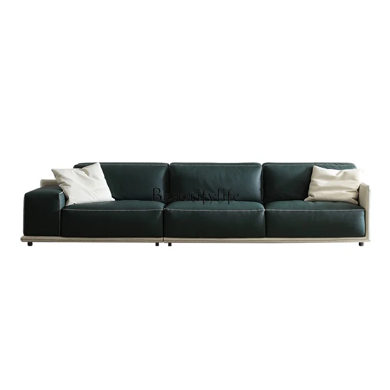 02ls 18 -*Wide block sofa Italian leather four-person living room straight row modern retro full leather can be split