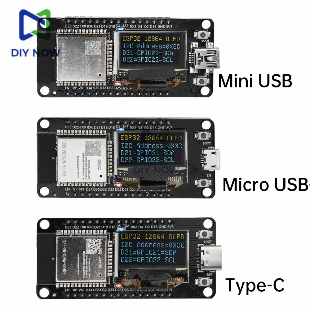 ESP32 ESP-WROOM-32D WIFI Development Board Module CH340C with 0.96 OLED Display 30PIN MicroUSB Type-C for Arduino ESP32 OLED