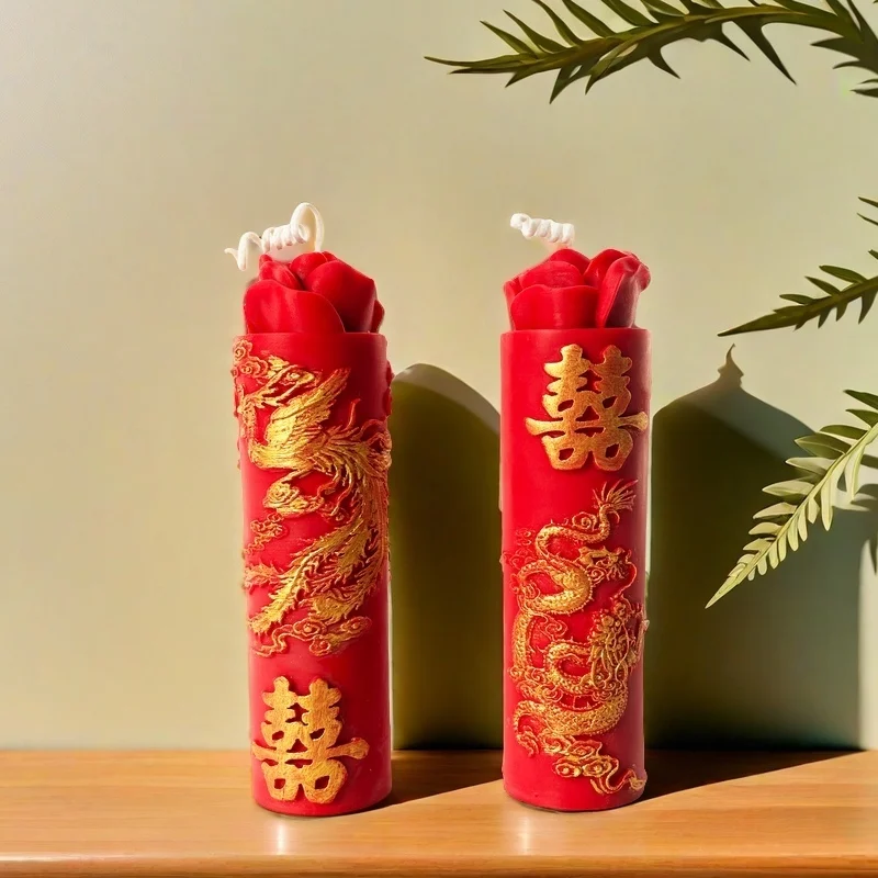 

Silicone Mold For Dragon And Phoenix Chinese Candle Original Cylindrical Aromatherapy Wedding candle Diy Mold