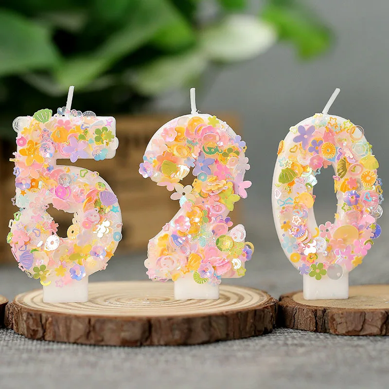 

0-9 Digits DIY Birthday Candles sequin Flowers Children's Birthday Party Girls Number Cake Decorations Candle Room Decor Gift