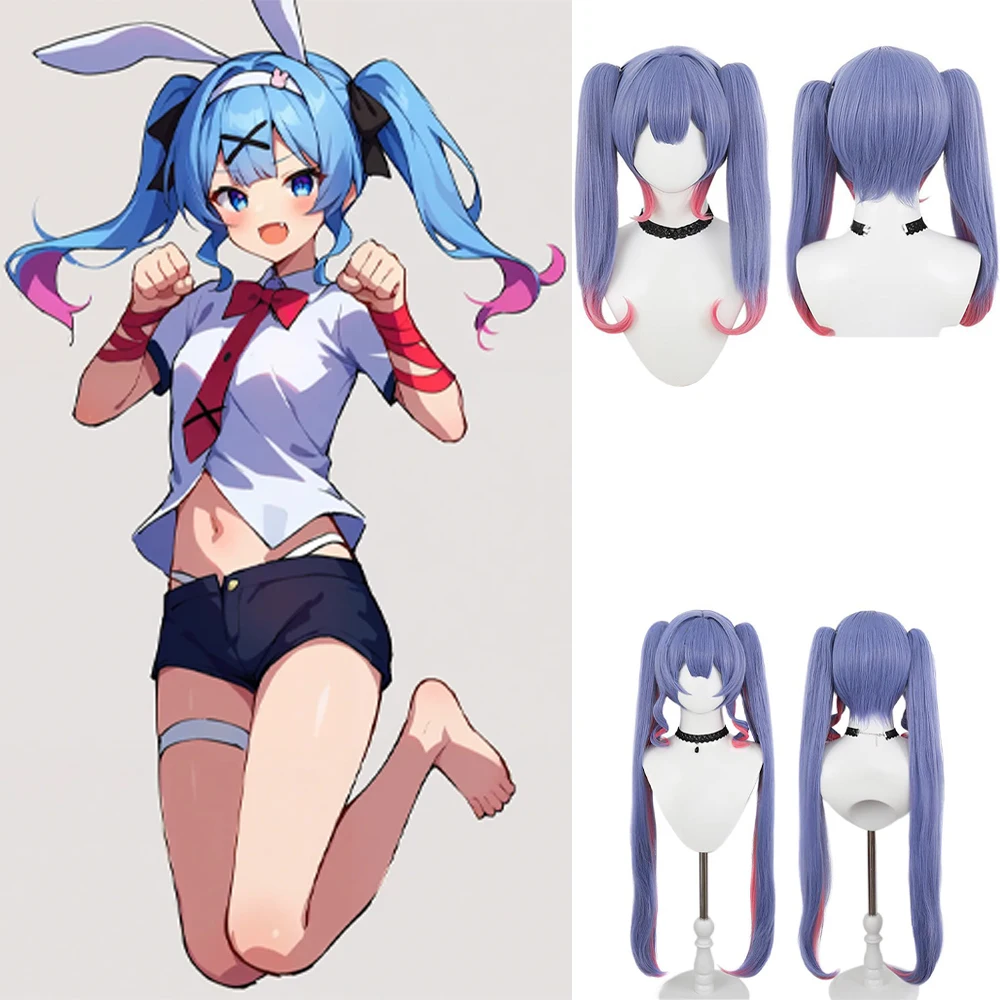 عالية الجودة أنيمي ميكو أرنب هول تأثيري الشعر الاصطناعية الأزرق والوردي التدرج انفصال ذيل حصان هالوين شعر مستعار للحفلات اليومية