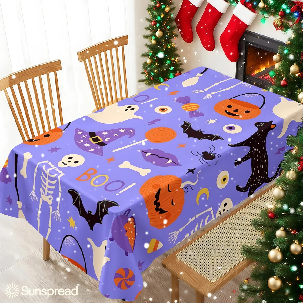Purple Halloween Ghost Pumpkin Waterproof table cloth, splash-proof tablecloth, for party, Halloween, Christmas, dining, camping