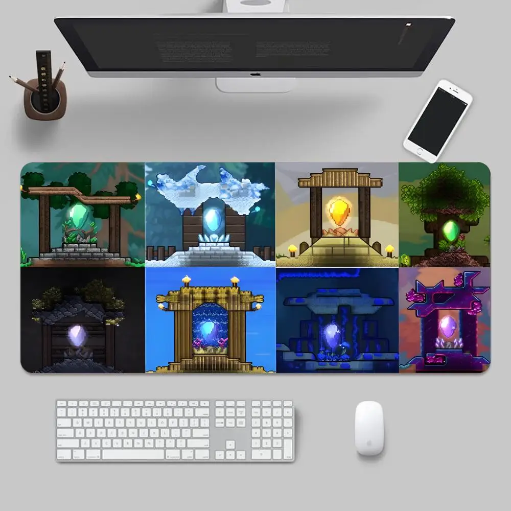 T-Terraria Mouse Pad Tapetes de Mesa Teclado, Borracha Kawai, Tapete de Mesa Antiderrapante, XXL90x40cm