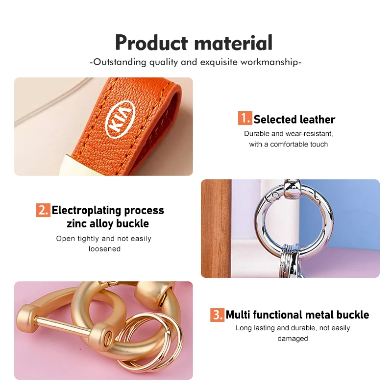 3D Metal Leather Car Logo Emblem Keychain Keyring Auto Parts For KIA Stinger Optima Cerato Soul Venga Forte Spectra Sedona view 2