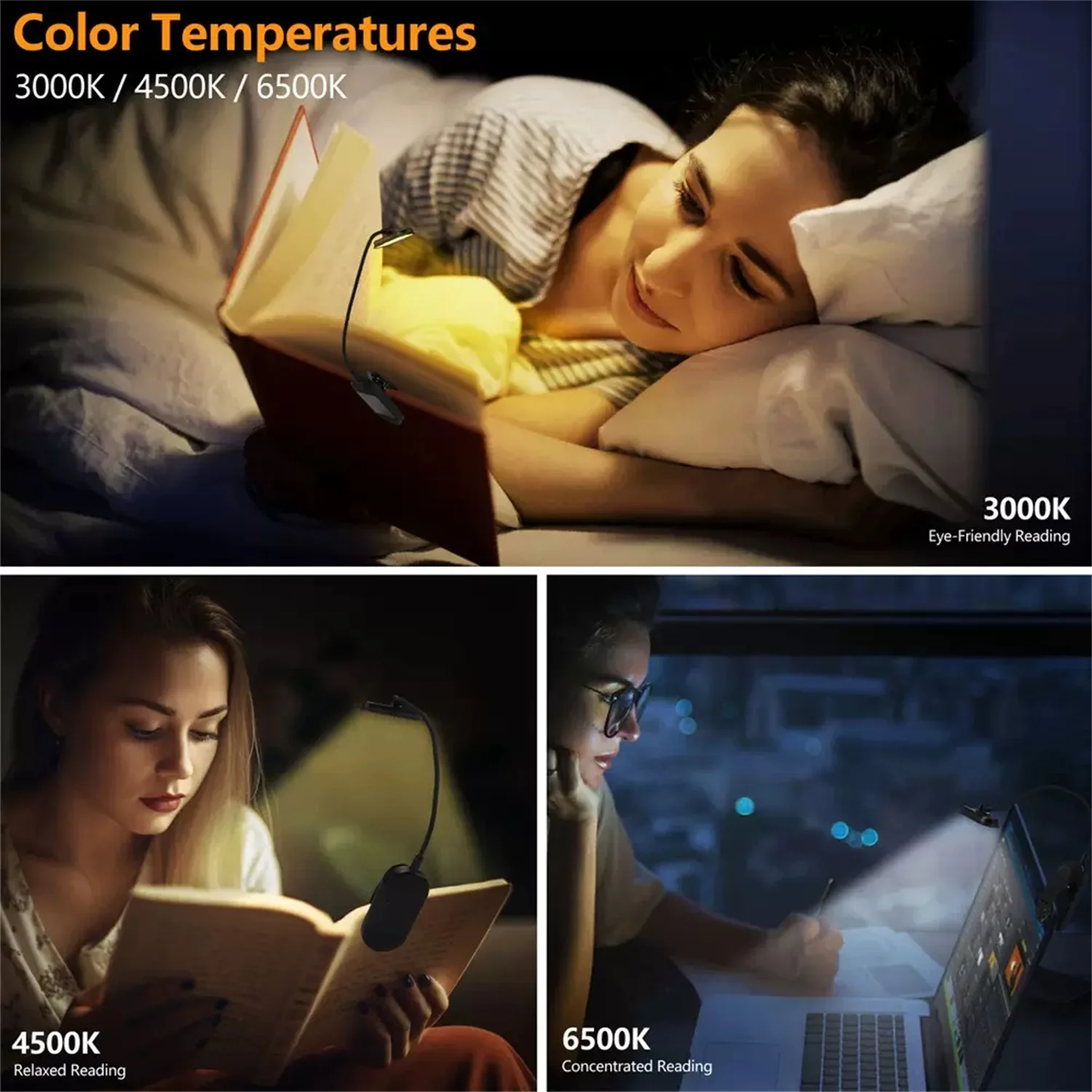 Creative LED Book Clip Light Reading Desk Lamp Eye Protection Light Tri Color Dimming Foldable Night Light USB Charging