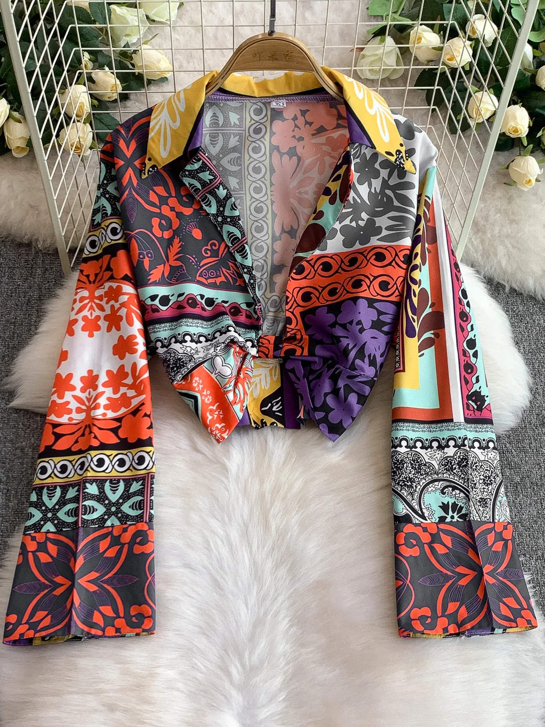 

Новый китайский Sle ретро-принт с v-образным вырезом Bell Sve irt Knot с высокой талией, утягивающая юбка с разрезом, праздничный комплект из двух предметов