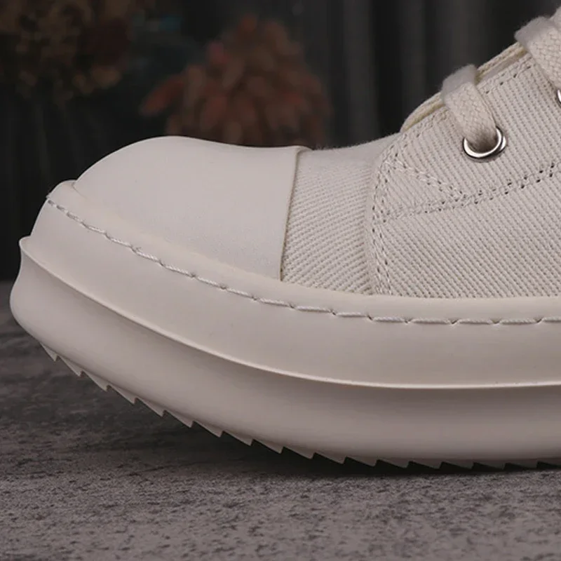 24ss New In Rick Canvas Shoes Pentagram Embroidery Owens Shoes For Women Lace-up White High-Top Casual RO Male Sneakers