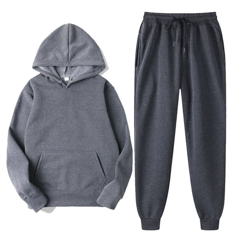 2 pieces women sweatshirt sets solid-color hooded sweatshirt+sweatpants solid color pocket men and women's casual sets