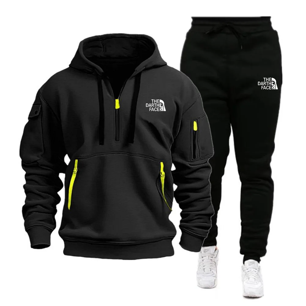 2024 Autumn/Winter Fashion casual sports men's digital print set Long sleeve hoodie and stretch waist pants 2-piece set