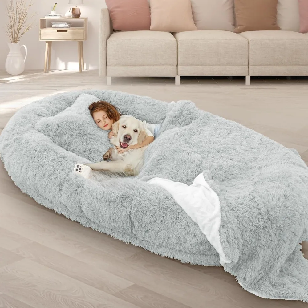 71''x45''x12'' Dog Bed with Plump Pillow, Blanket, Adult and Pet Washable Dogs Beds, 10 CM Thick Memory Foam, Dog Bed