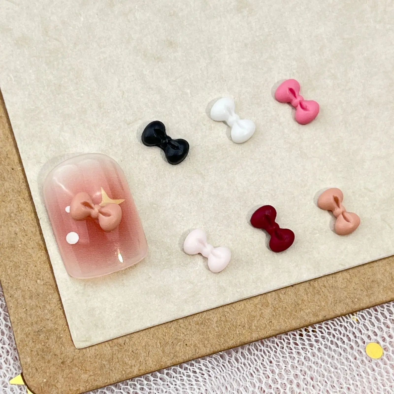 50Pc 3D Mini White Bow Nail Charms image