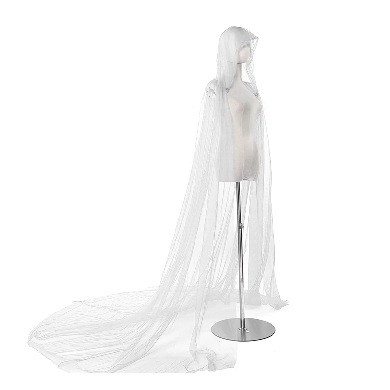 Horror Party Costume di Halloween Unisex con cappuccio in Tulle mantello mantello bianco nero Bridals da sposa strega Maxi lunghezza del pavimento