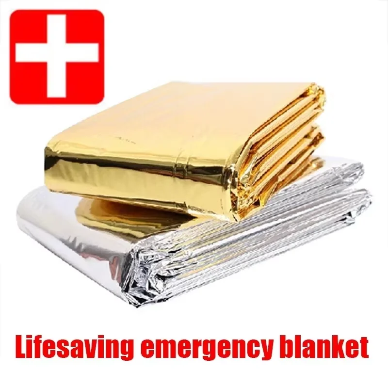 Manta de Emergencia para Exteriores, Kit de Primeros Auxilios y Rescate, Manta Térmica Impermeable y Resistente al Viento para Camping y Senderismo