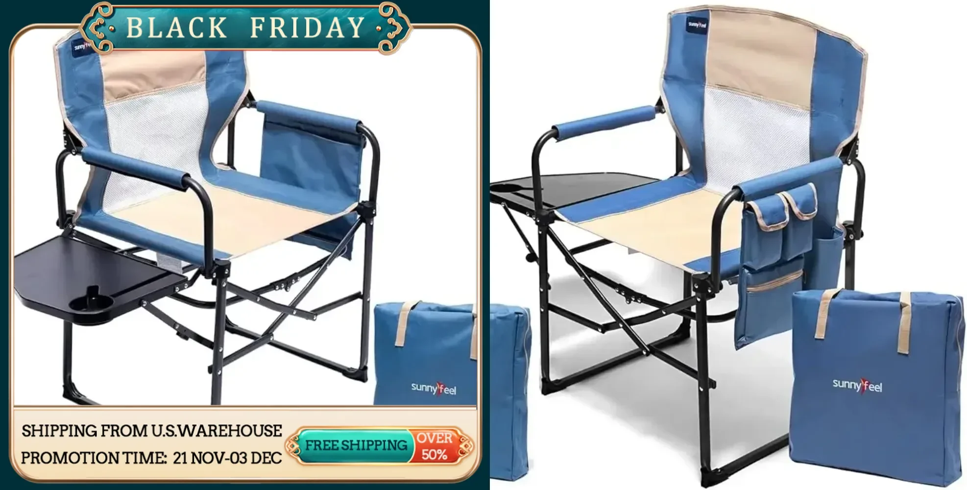 Oversized Camping Chair Portable Folding Lawn Chairs for Adult Heavy Duty with Side Table Pocket for Outdoor Foldable Camp Chair