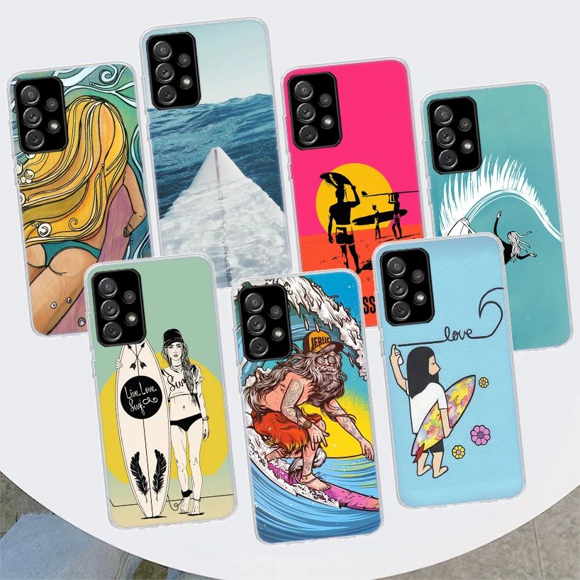 Surfboard Surfing Art Surf Girl Summer Phone Case For Samsung Galaxy A55 A54 A53 A52 A15 A14 A13 A12 A35 A34 A33 A32 A25 A24 A23