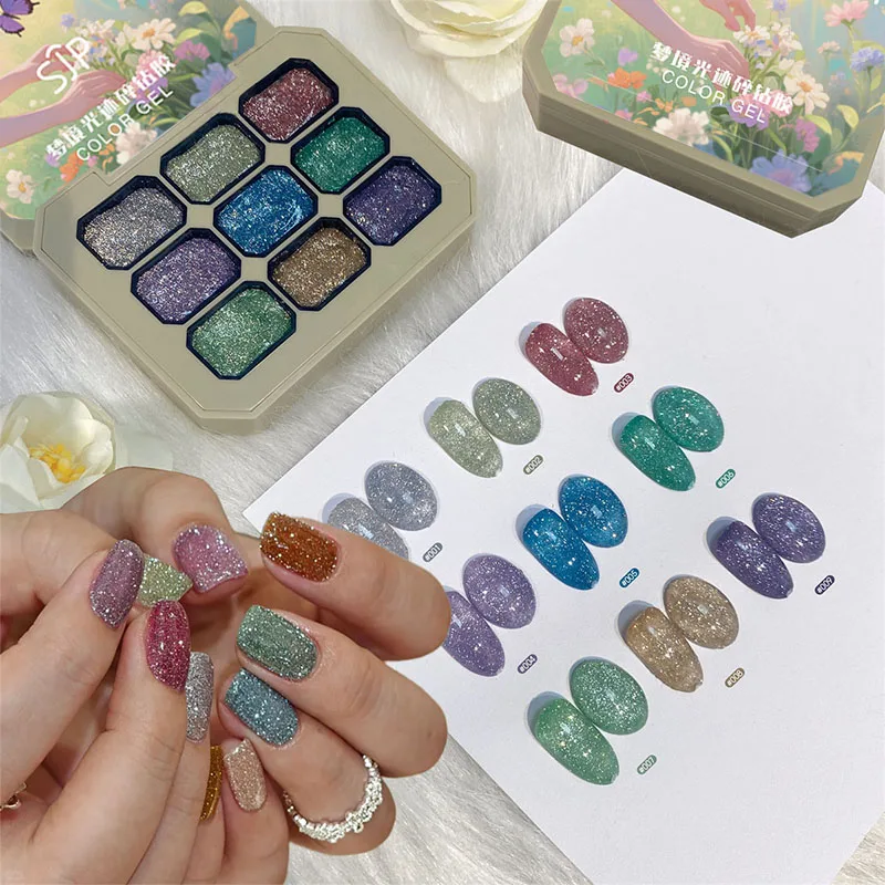 

1pc SJP 9-color solid nail polish nail polish flash smash drill glue shiny nail art creation decoration tool DIY