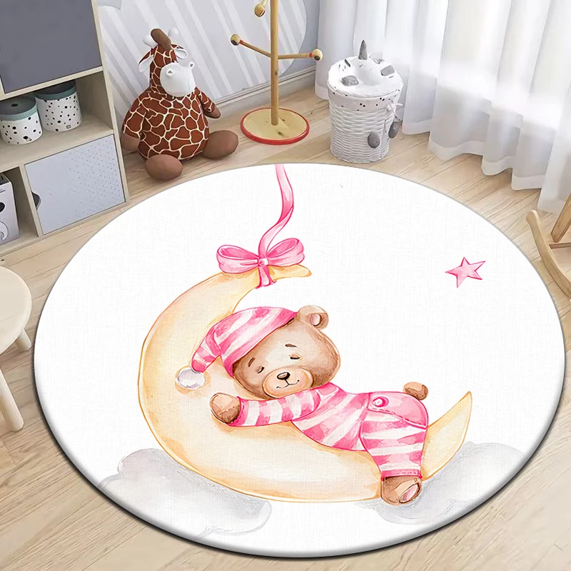 Cute little bear Round Carpet for Living Room Rugs Camping Picnic Mats Flannel Anti-Slip Rug Yoga Mat Gifts area rug，bedroom rug