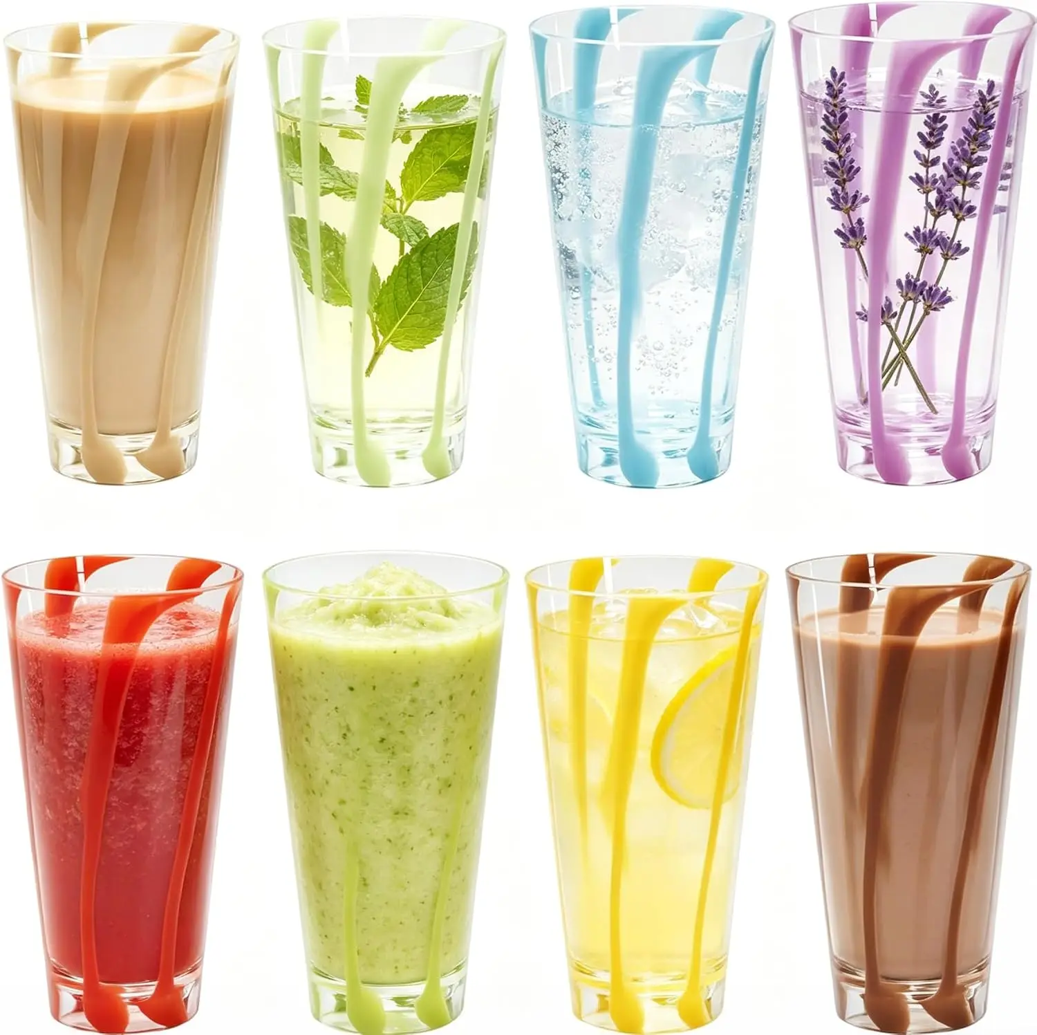 Reusable Plastic Cups Set of 8 22oz Acrylic Tumbler Glasses Stackable Dishwasher Friendly Drinkware for Kitchen Home Everyday