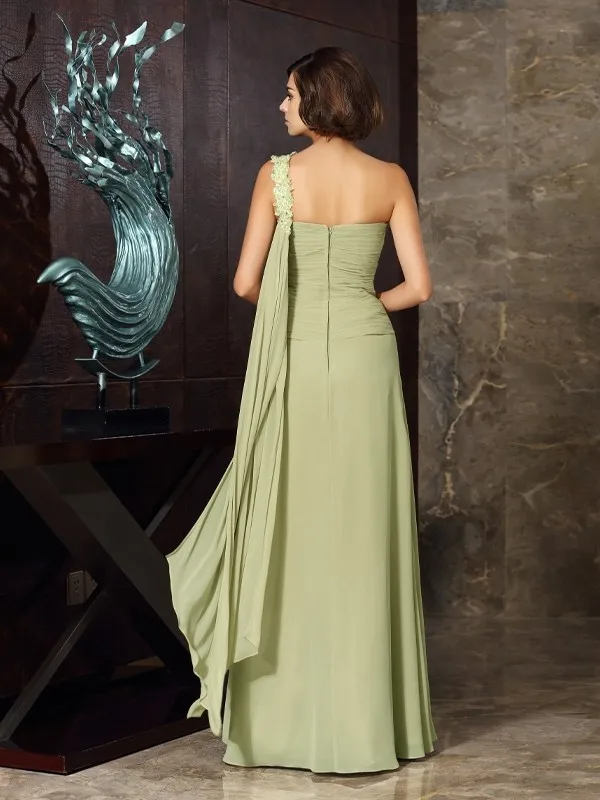 Mãe verde dos vestidos de noiva a linha de um ombro chiffon apliques plus tamanho longo noivo vestidos de mãe para o casamento