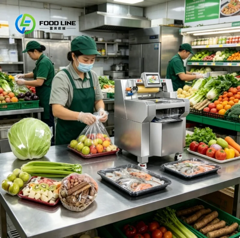 

Commercial Cling Film Wrap Machine Food Tray Sealing Equipment for Meat Fruit Vegetable Packaging