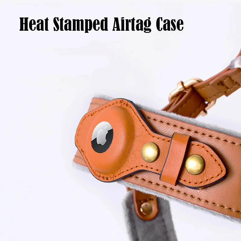 Airtag Dog Harness Adjustable Leather Pet Vest For Puppy Medium Dog Anti-lost Dog Harness With Airtags Holder Dog Walking Supply