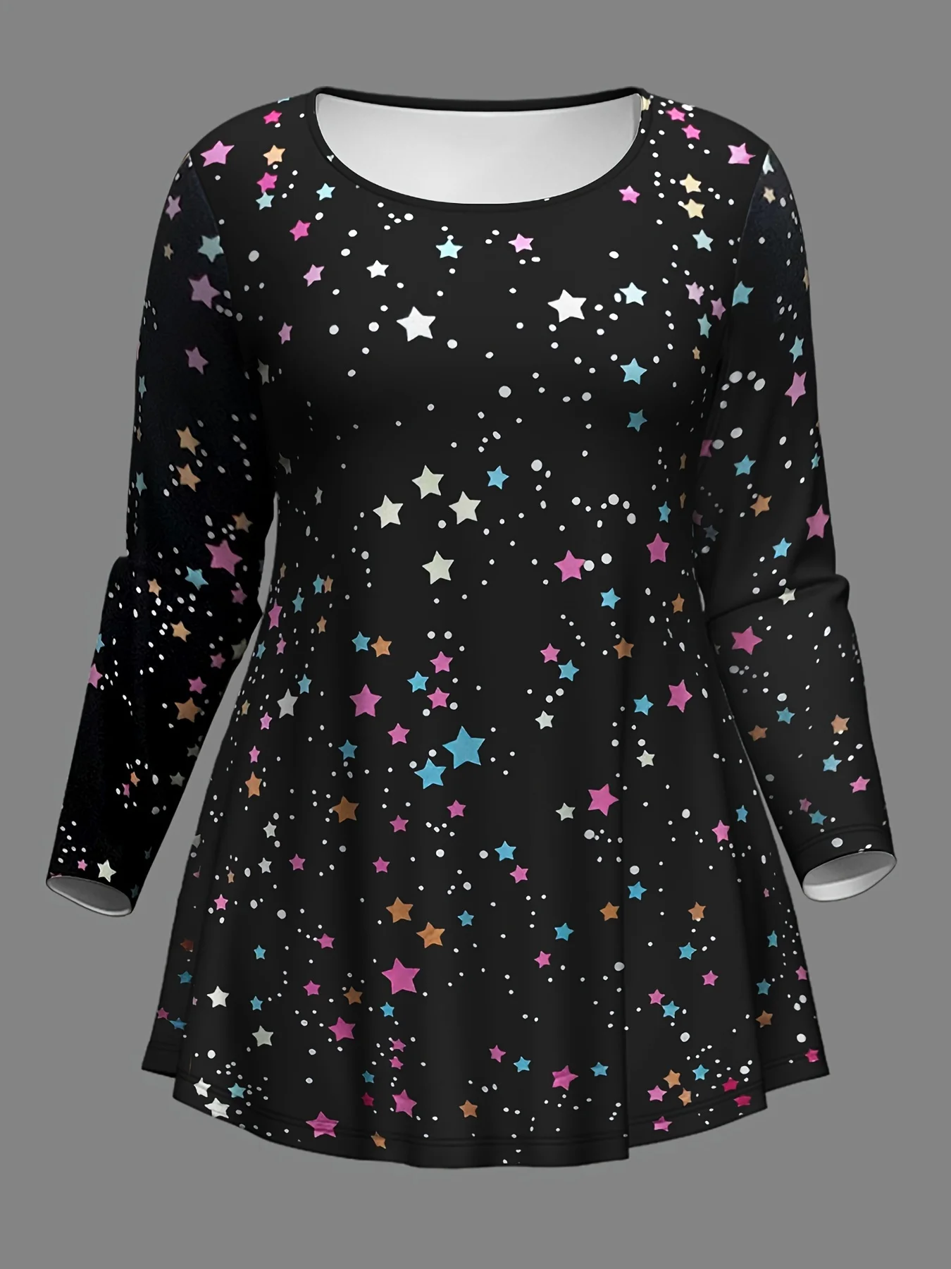 Plus Size Star Print Two-piece Set, Crew Neck Long Sleeve Top & Pants Outfits, Women\'s Plus Size Clothing