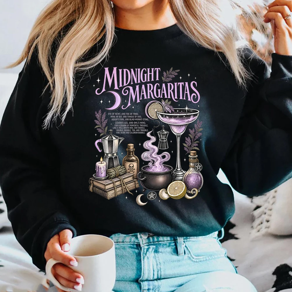 Midnight Margaritas Sweatshirt Practical Magic Inspired Jumper Vintage Witchy Cocktail Shirt Goth Victorian Halloween Sweatshirt