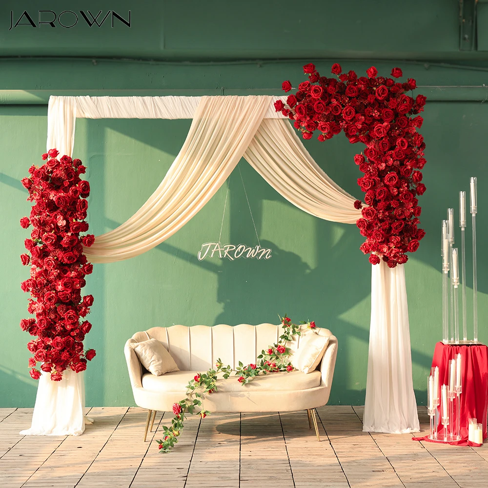 Luxury Style Red Color Artificial Flannel Rose Floral Runner for Wedding Event Backdrop Decorations Party Stage Supplies