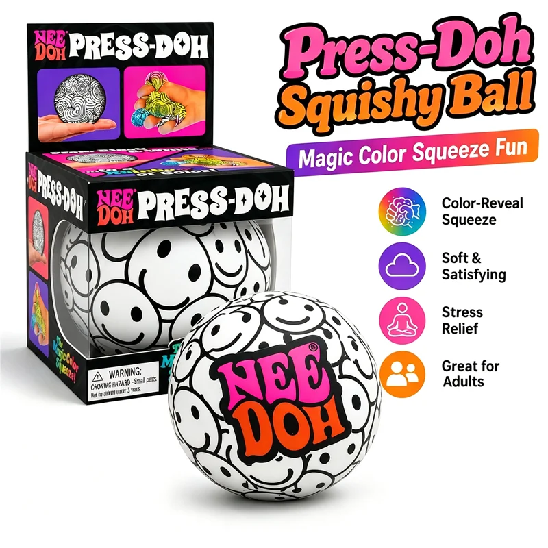 Needoh Press-Doh Doodle Print Sensory Toy Soft Squishy Fast Rising Stress Relief Squeeze Activated Color Changing Ball Toy Gift