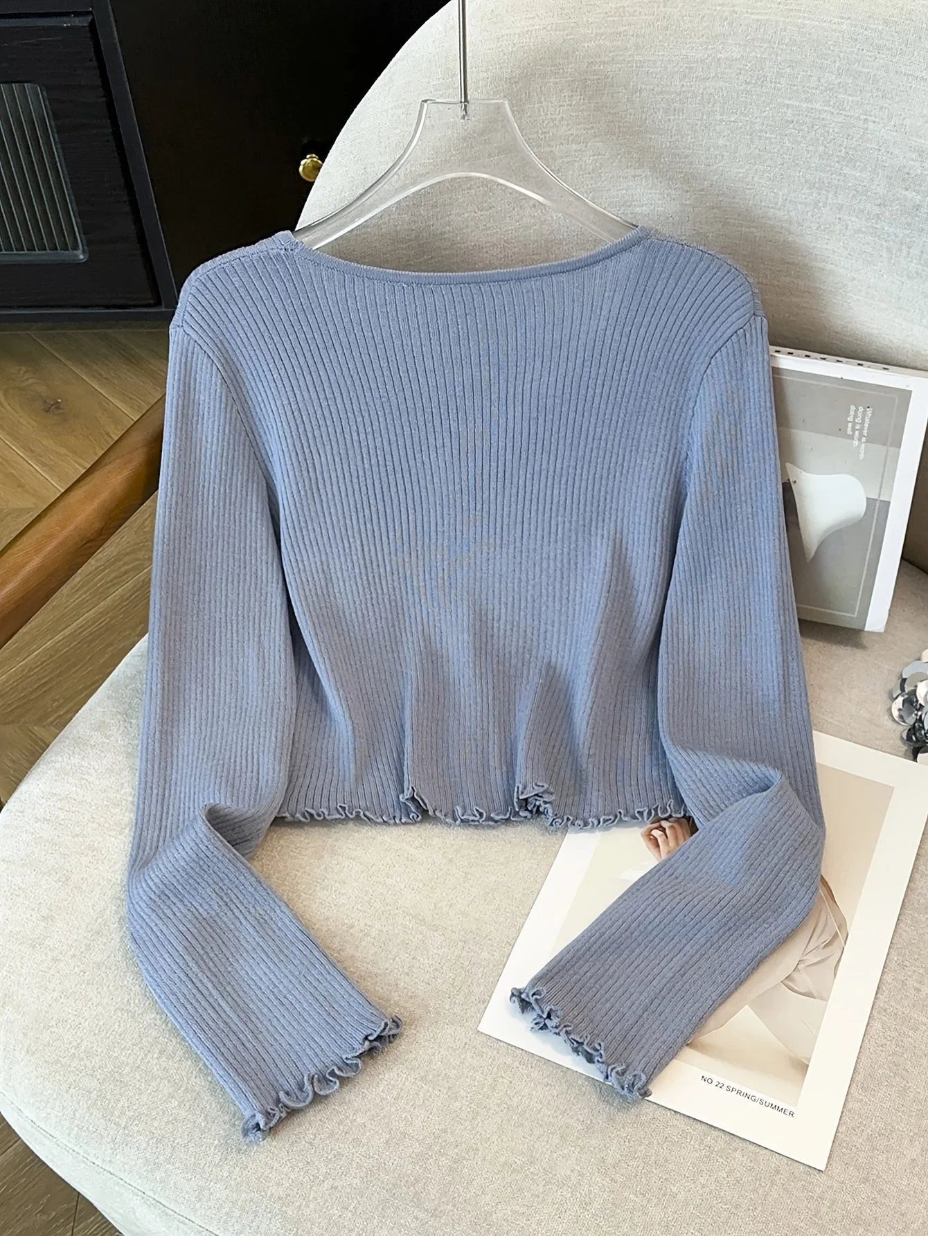 Solid Color Minimalist V-Neck Button Cardigan, Spring Autumn Rolled Long Sleeve Air Conditioning Sun Protection Shirt, Casual Fa