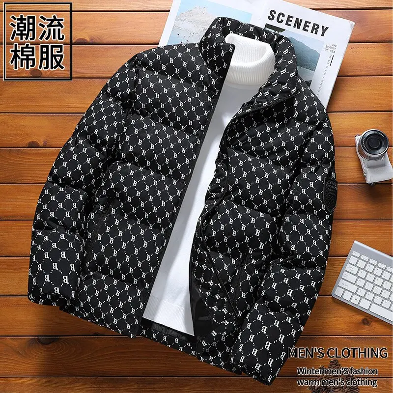 Autumn/Winter Fashion Trend Printed Large Size Coat Men's Casual Relaxed Comfortable High Quality Cotton-Padded Jacket