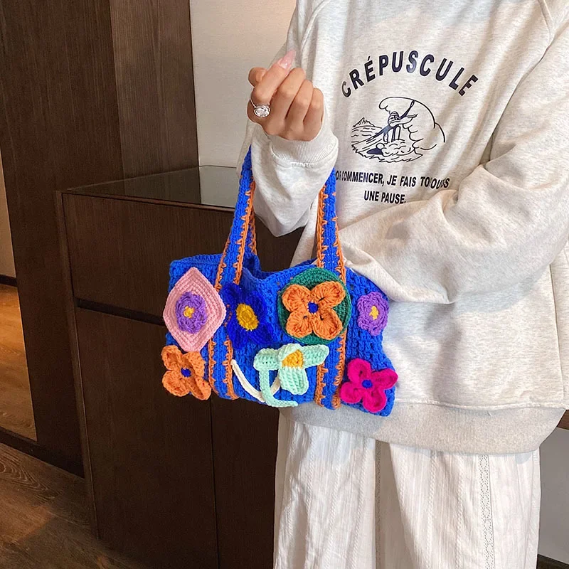 Handbag Knitted Hand-woven Personality Sweet Cute Style New Autumn Winter Flower Weave Fashion Bags for Women Upgrade Your Style