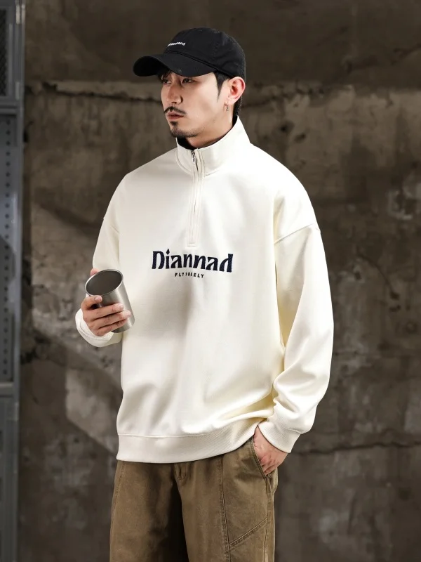 

Large Size Autumn Winter Patchwork High End American Retro irt Men's f Zipper Fake Two-Piece Street Sle Top