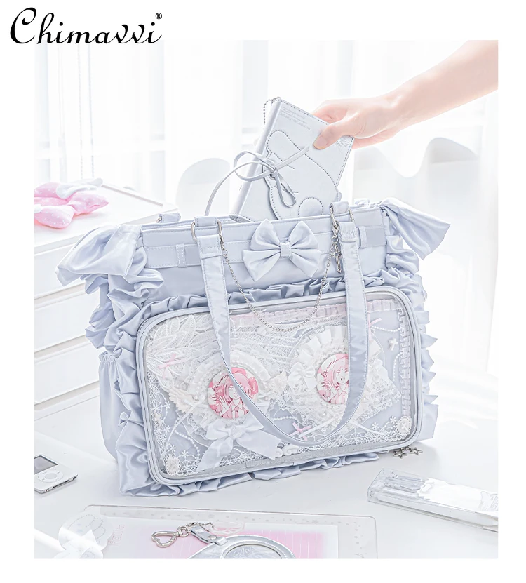 Original Japanese Sweet Satin Angel Single Shoulder Bag Daily Large Capacity Tote Bag Anime Cute Girl Versatile Crossbody Bag