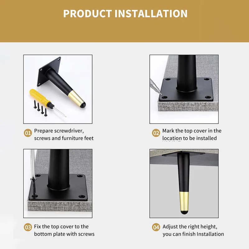 Metal Furniture Legs 20CM Black Inclined Cone Feet Bed Cabinet Table Sloping Feet For Table And Chair Furniture image 4