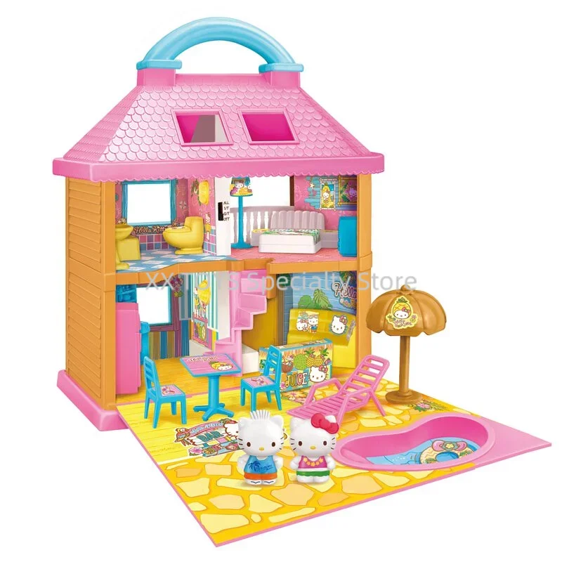 Hello Kitty Seaside Resort House Playset Seaside Vacation Villa Lightable House Girls Play House Toys Birthday Gifts Set