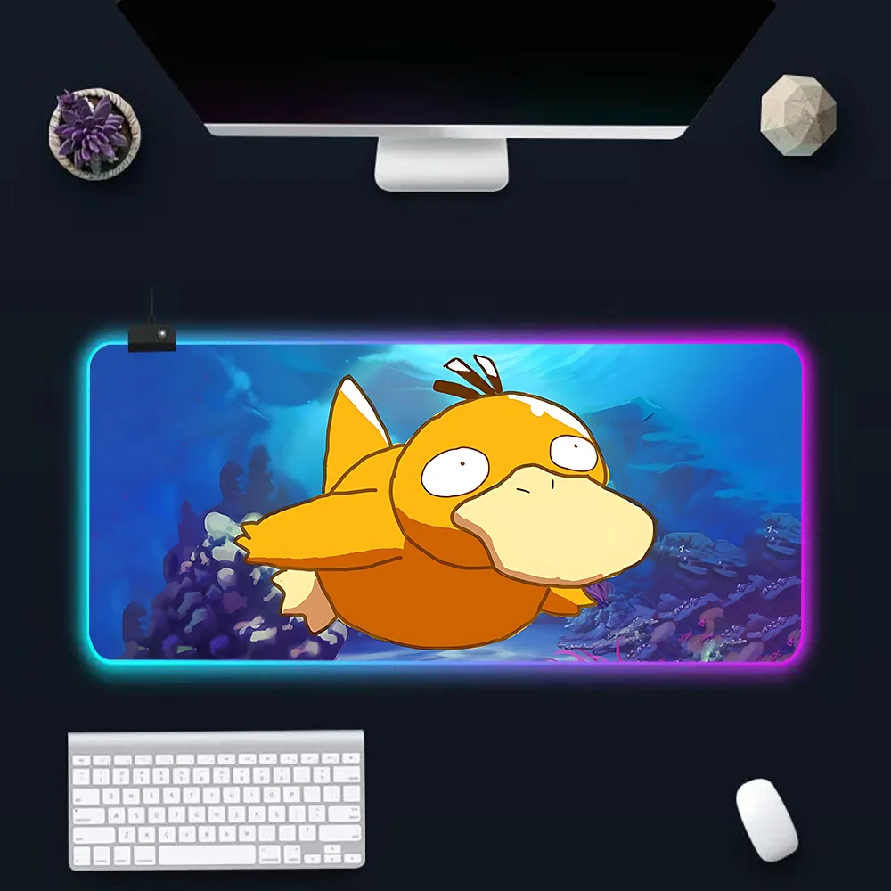 Cartoon anime Psyducks RGB Pc Gamer Keyboard Mouse Pad Mousepad LED Glowing Mouse Mats Rubber Gaming Computer Mausepad