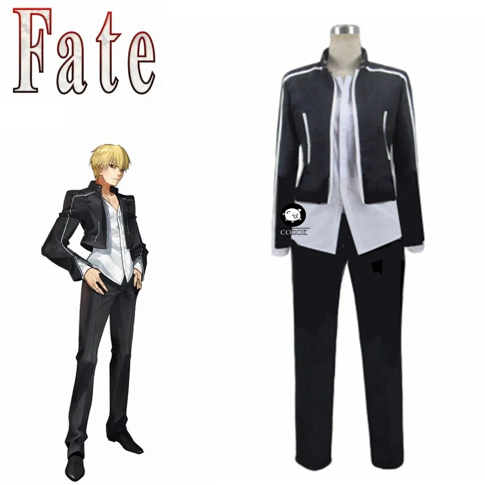 

Anime Fate Stay Night Ubw Archer Gilgamesh Shirt button Cosplay Costume Black Full Set