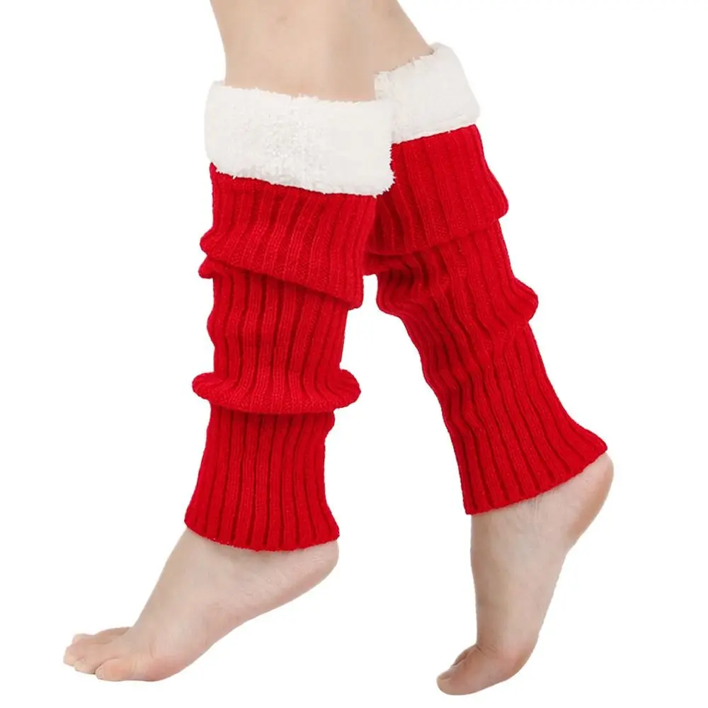

Plush Christmas Knitted Leg Cover Candy Color Thickened Stacked Christmas Leg Sleeve Foot Cover Leg Warmer Strap Leg Socks