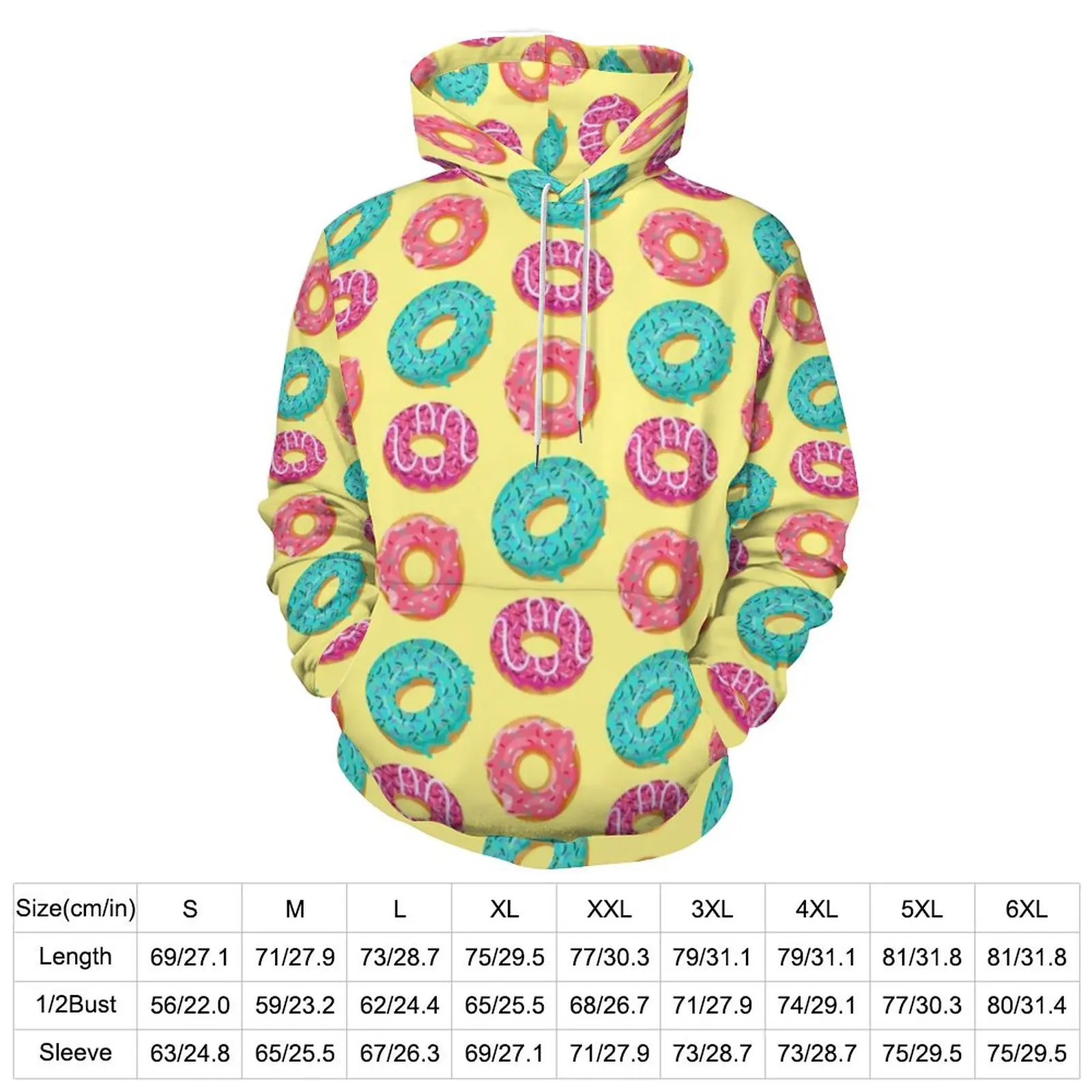 Gestrooide Donut Hoodies Kleurrijke Cartoon Food Hiphop Oversized Trui Hoodie Dames Lange Mouw Grafische Casual Sweatshirts