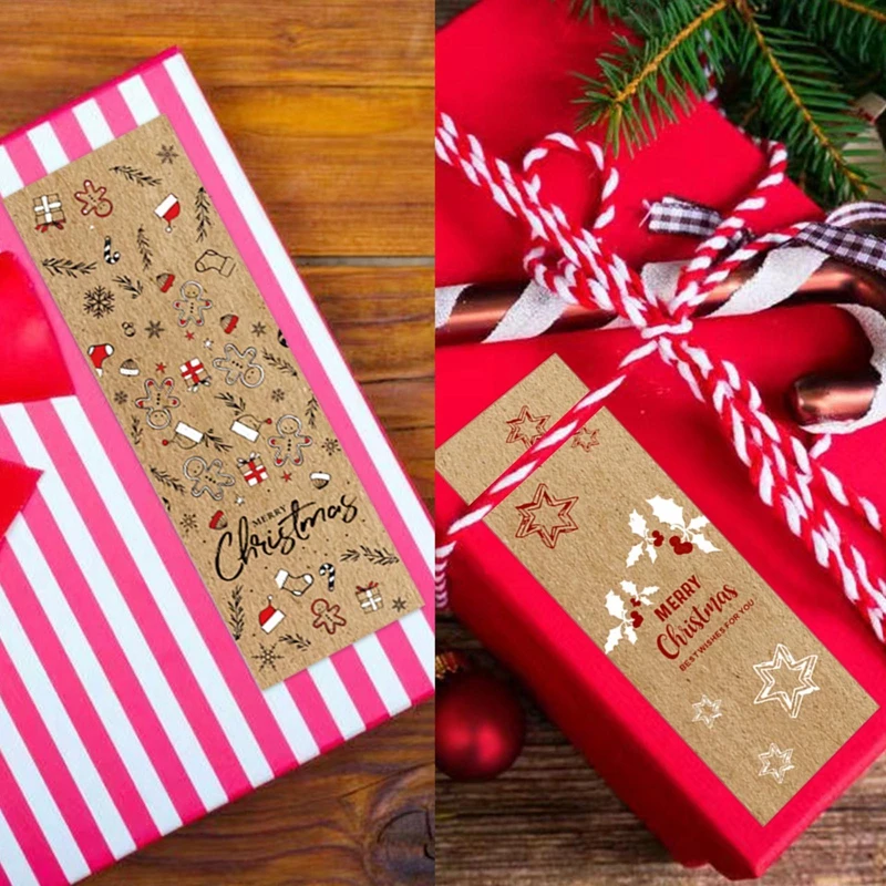 150Pcs/Roll Weihnachten Geschenk Tags Kraft Weihnachten Etiketten Weihnachten Präsentieren Tag Aufkleber Paket Etiketten Verpackung Karten Decor